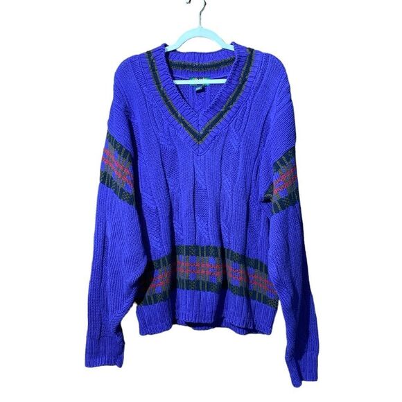 Vintage Colours By Alexander Julian Abstract Chunky Knit Sweater Men's Size XL - Picture 4 of 13